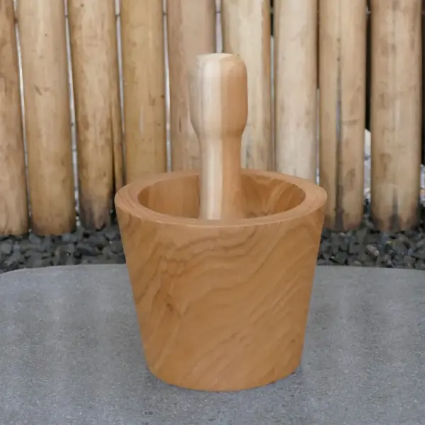 Product image 1 of the product “Wooden mortar and pestle, made of teak wood, 13 x 10 cm ”